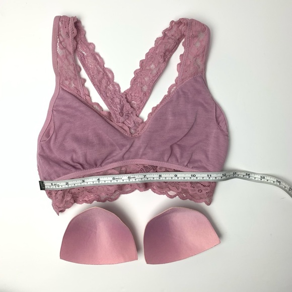 Boho Lavender delicate lace Bralette Sz S womens criss-cross back Stretchy lined - Picture 8 of 11